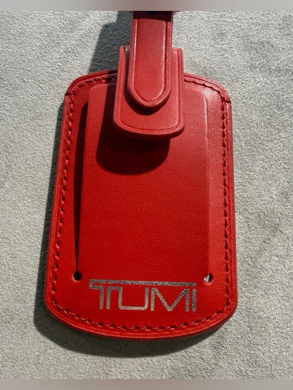 NEW Tumi 3.625” x 2.25” Leather Luggage Name Tag w/ Buckle - TUMI RED
